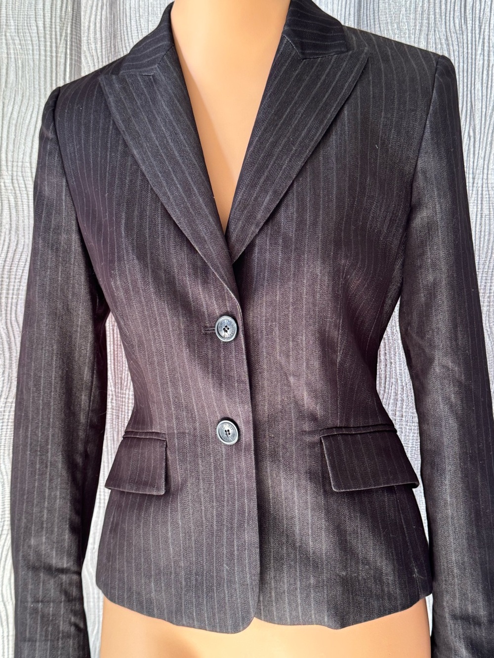 ESPRIT Women's Black Pinstripe Two-Button Tailored Blazer